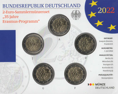 2 Euro Gedenkmnzen Deutschland Erasmus 2022 ST