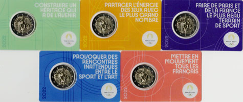 5 x 2 Euro Gedenkmnze Frankreich 2022 Coincard