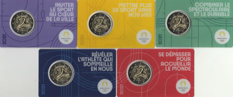 5 x 2 Euro Gedenkmnze Frankreich 2021 Coincard